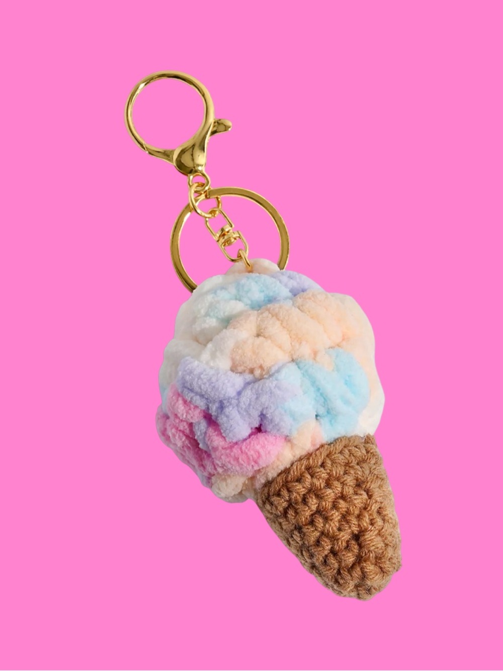 Plush Pastel Rainbow Ice Cream Cone Bag Charm - Pastel Multicolor - Picture 2 of 3